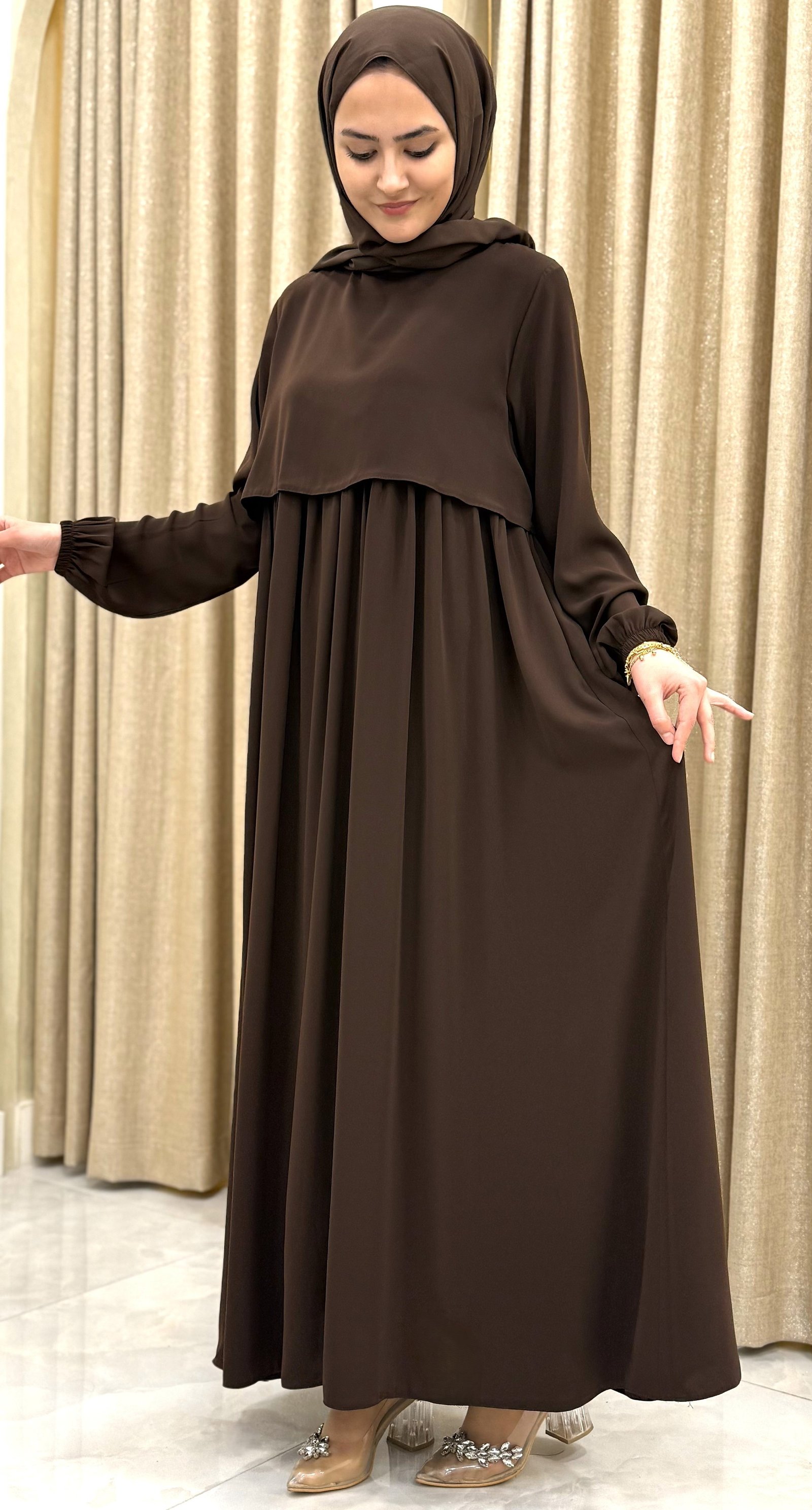 CEREN ELBİSE KAHVE RENGİ