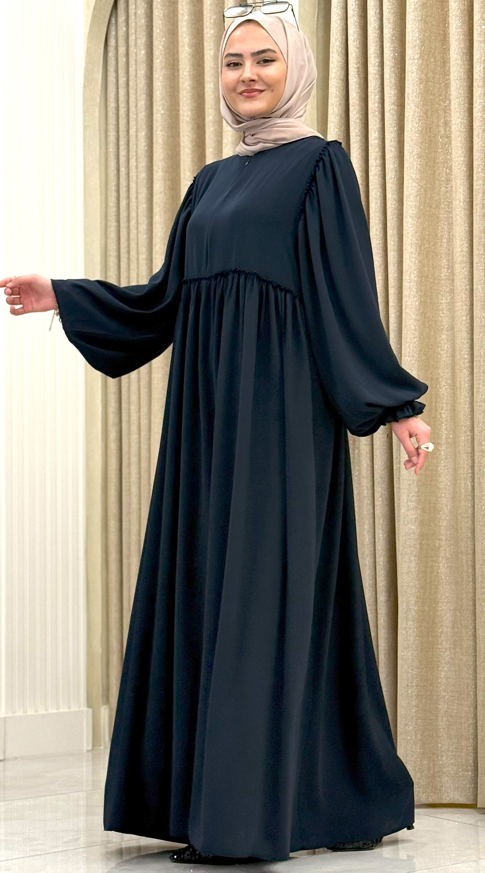 VOLAN KOL  ELBİSE LACİVERT