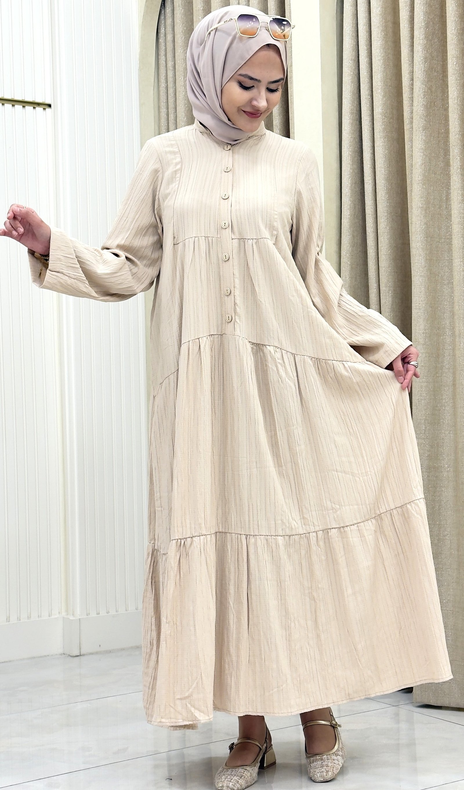 PAMUKLU  ELBİSE BEJ