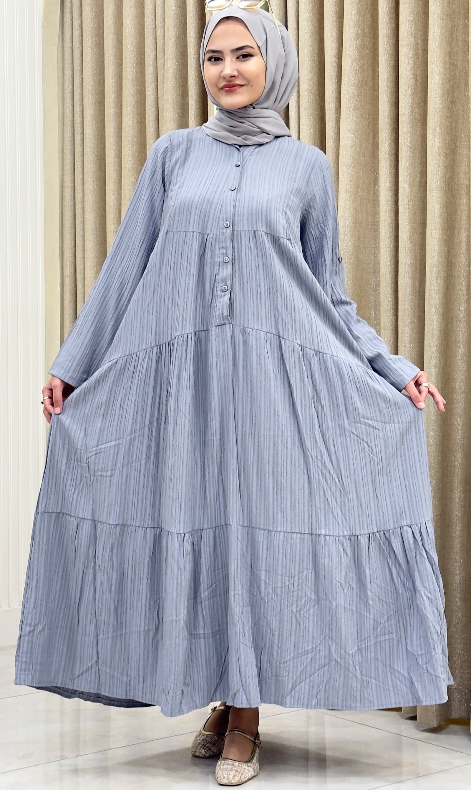 PAMUKLU  ELBİSE GRİ