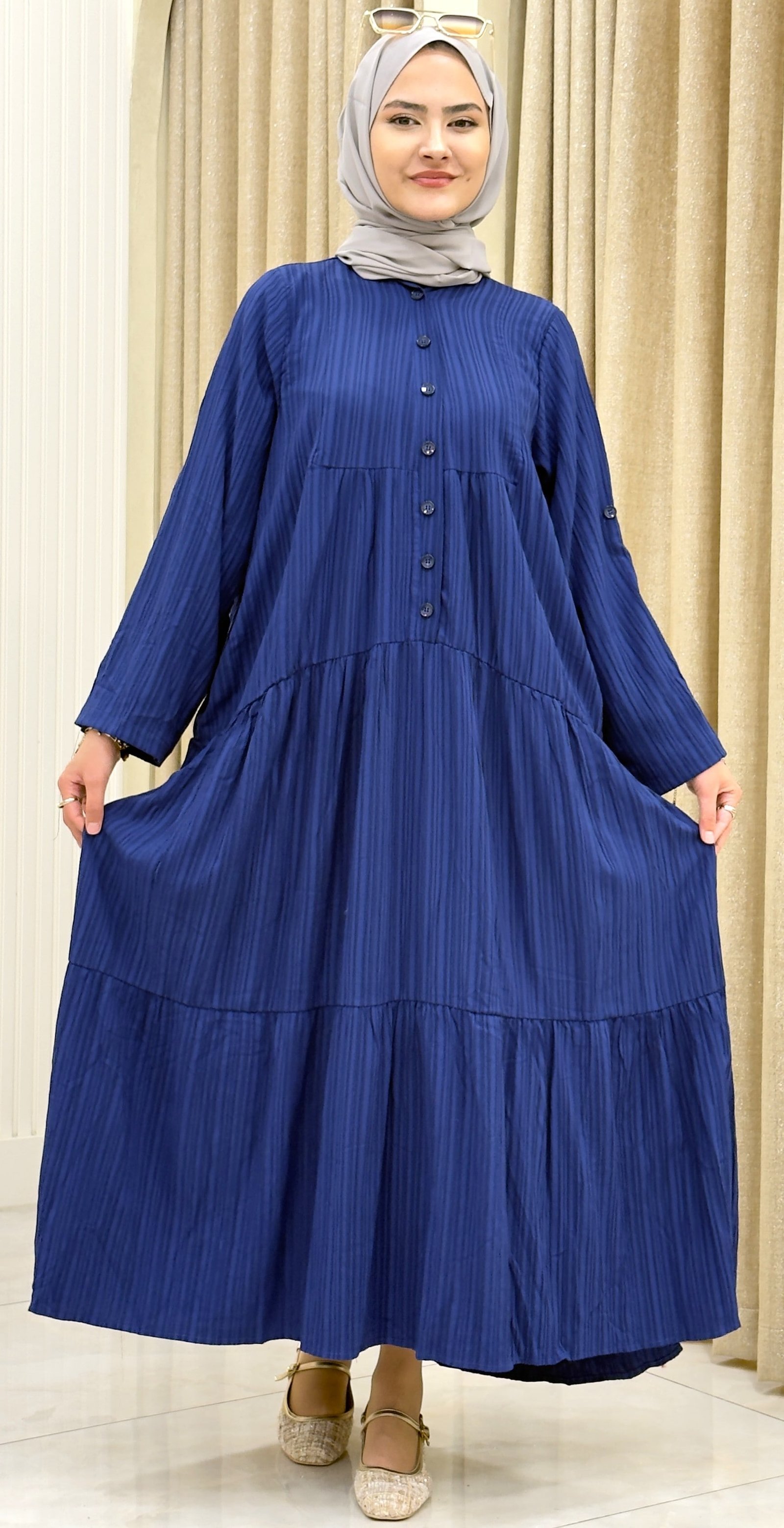 PAMUKLU  ELBİSE LACİVERT