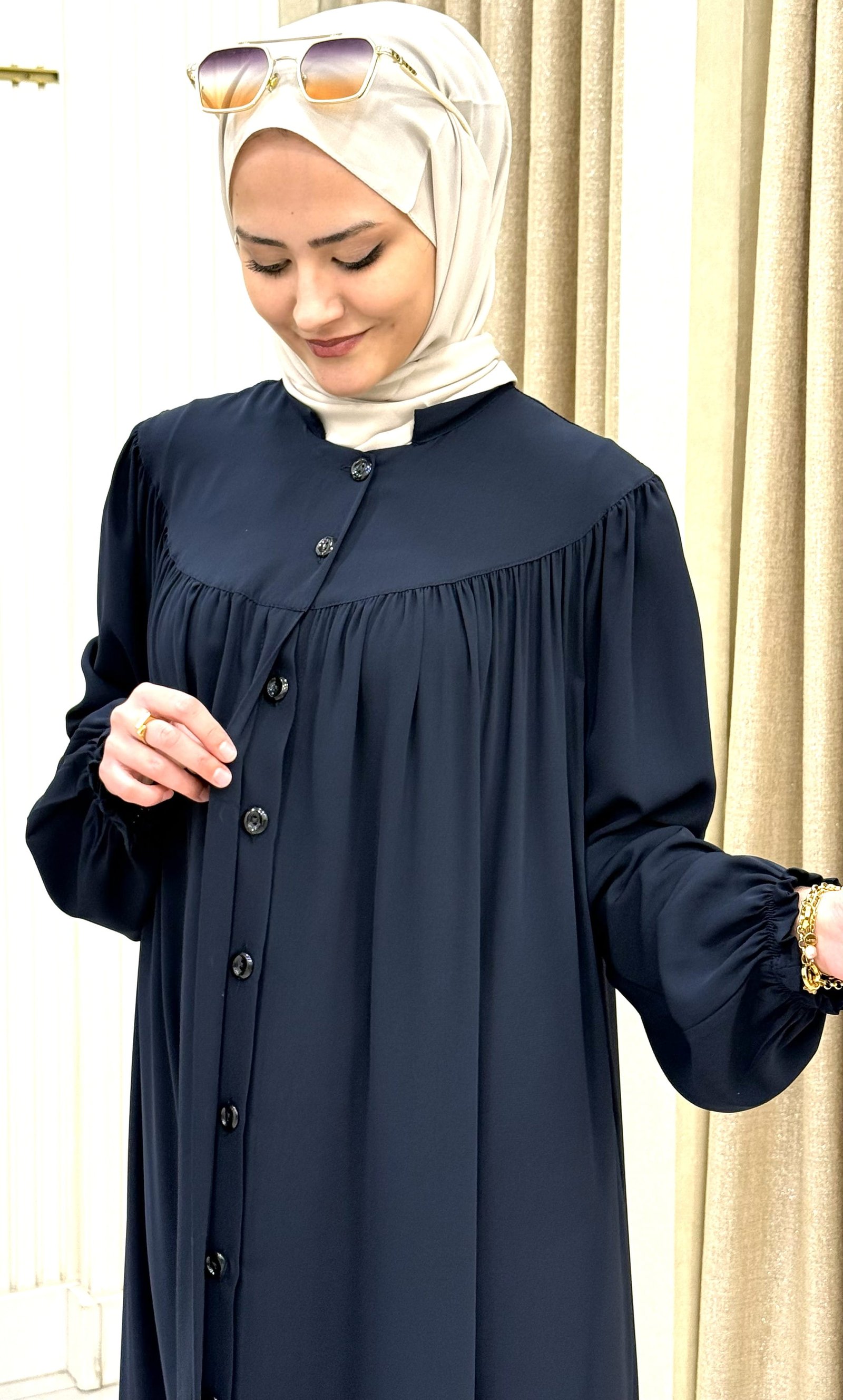 BOYDAN DÜĞMELİ FERACE LACİVERT